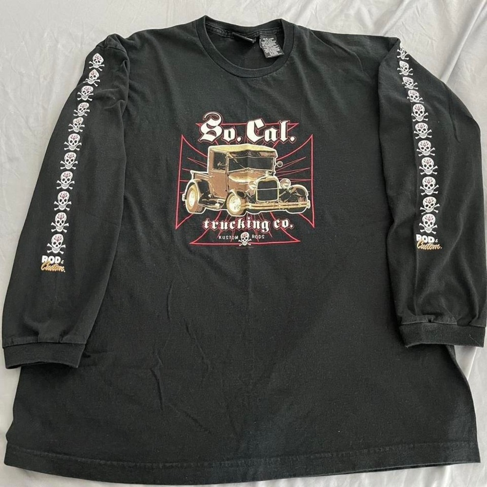 Vintage Rod Custom Magazine Shirt Mens XL Black Long Sleeve Hit Lowrider Skull
